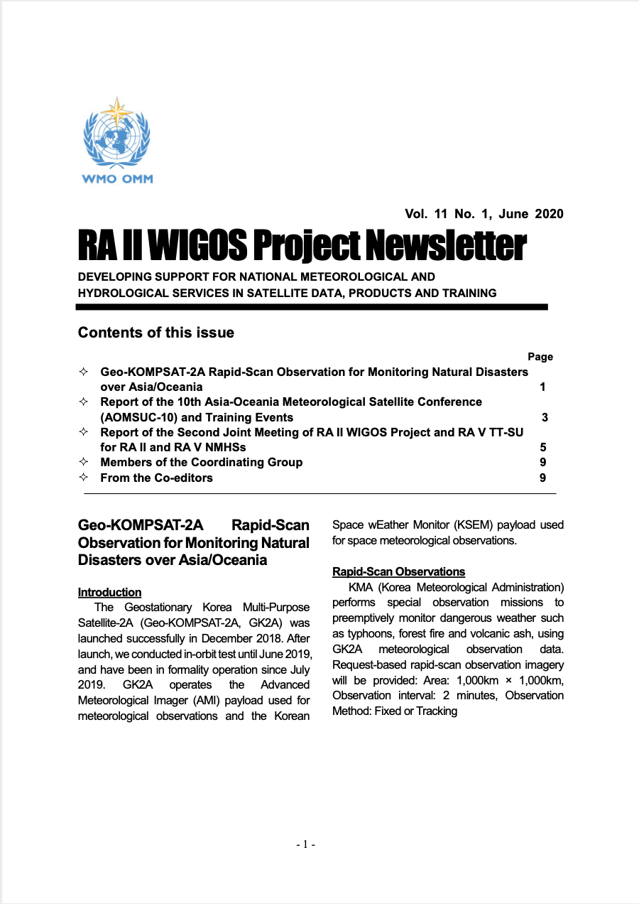 RA II WIGOS Project Newsletter Vol. 11 No. 1, June 2020