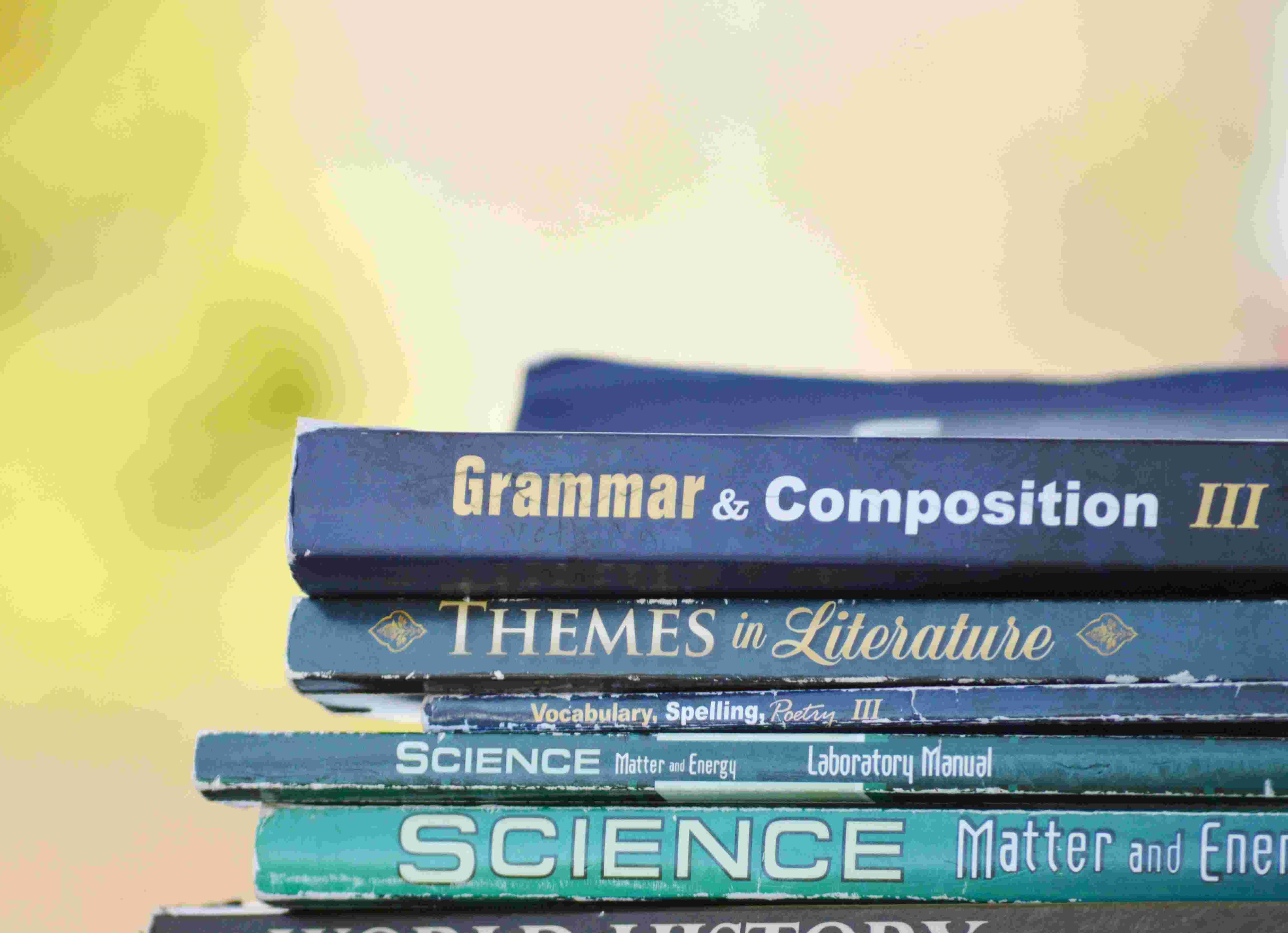 English grammar books and science text books