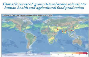 Global forecast of  ground level ozone relevant to human health and agricultural food production