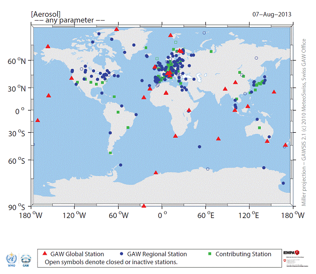 GAW aerosol observatories map