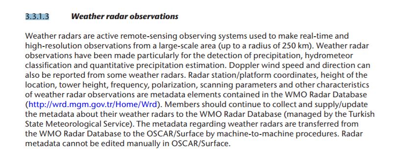 Guide to WIGOS - excerpt radar metadata