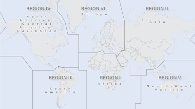 A map of the world with different regions.