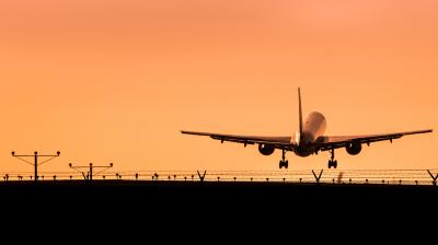 A plane is taking off from an airport.