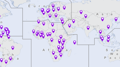 Operational WIS2 Nodes displayed as markers on a world map