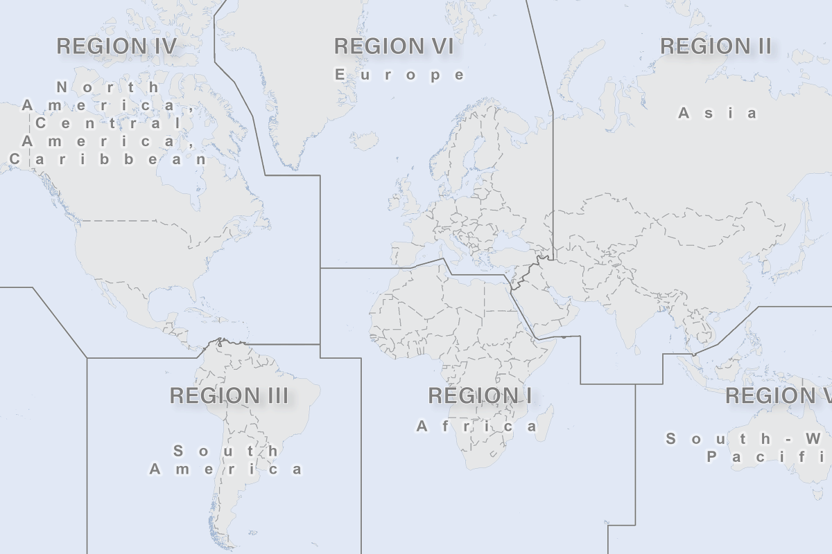 A map of the world with different regions.
