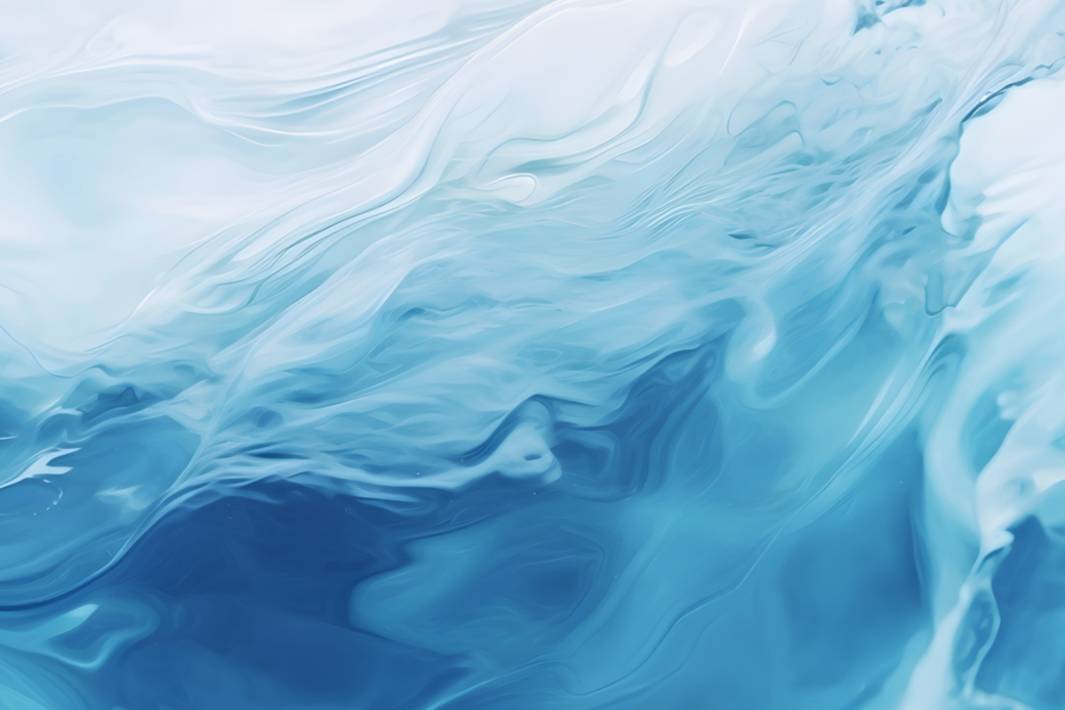Abstract image of swirling blue and white patterns resembling waves or clouds.