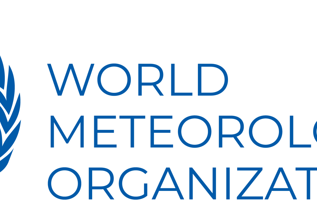 World Meteorological Organization logo with a globe, laurel branches, and star, next to the organization’s name in blue capital letters.