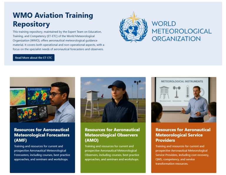 Screenshot of the WMO Aviation Training Repository webpage