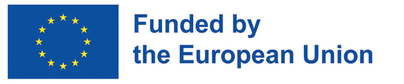 European Union flag with twelve yellow stars in a circle on a blue background next to the text "Funded by the European Union" in blue letters.