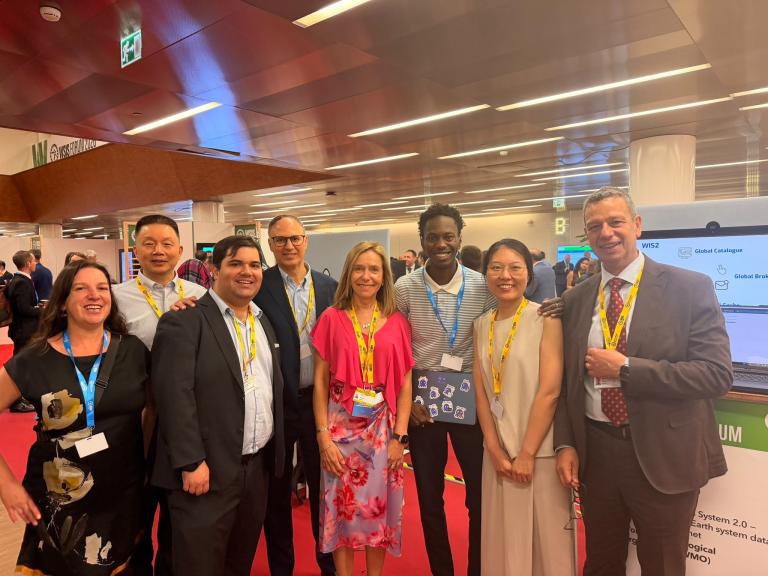 WMO Secretary-General Celeste Saulo visits the WMO booth and meets the WIS team at WSIS Forum 2026