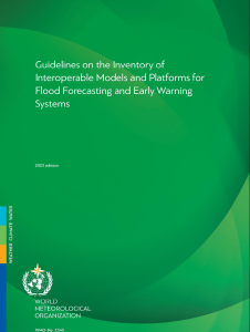 Cover of a World Meteorological Organization publication on guidelines for flood forecasting and early warning systems inventory, 2023 edition