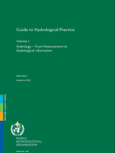 Cover of the "Guide to Hydrological Practice, Volume I" by the World Meteorological Organization, 2008 edition, updated in 2025.