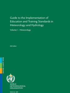 Book cover titled “Guide to the Implementation of Education and Training Standards in Meteorology and Hydrology, Volume I – Meteorology,” published by the World Meteorological Organization.