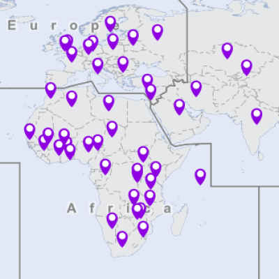 Operational WIS2 Nodes displayed as markers on a world map