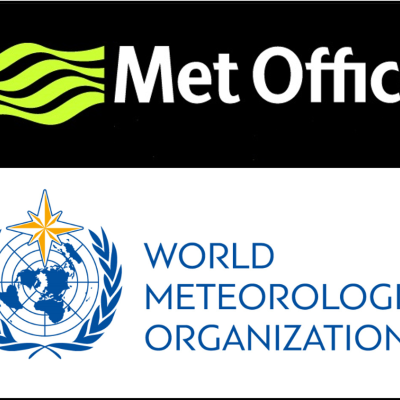 Logos of the Met Office and the World Meteorological Organization, with their names displayed beside and below their respective emblems.